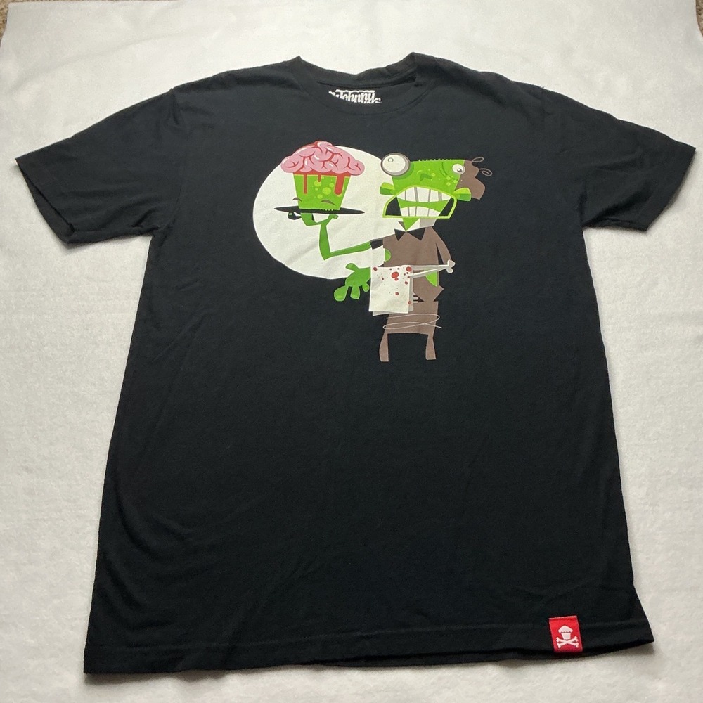 Johnny Cupcakes Mens Medium Zombie Baker Brain Cupcake Graphic T-Shirt Black
